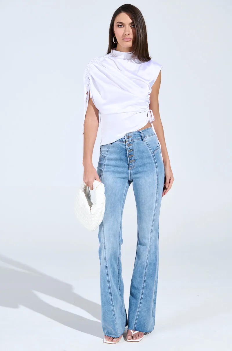 EXQUISITE ASYMMETRICAL SATIN BLOUSE TOP