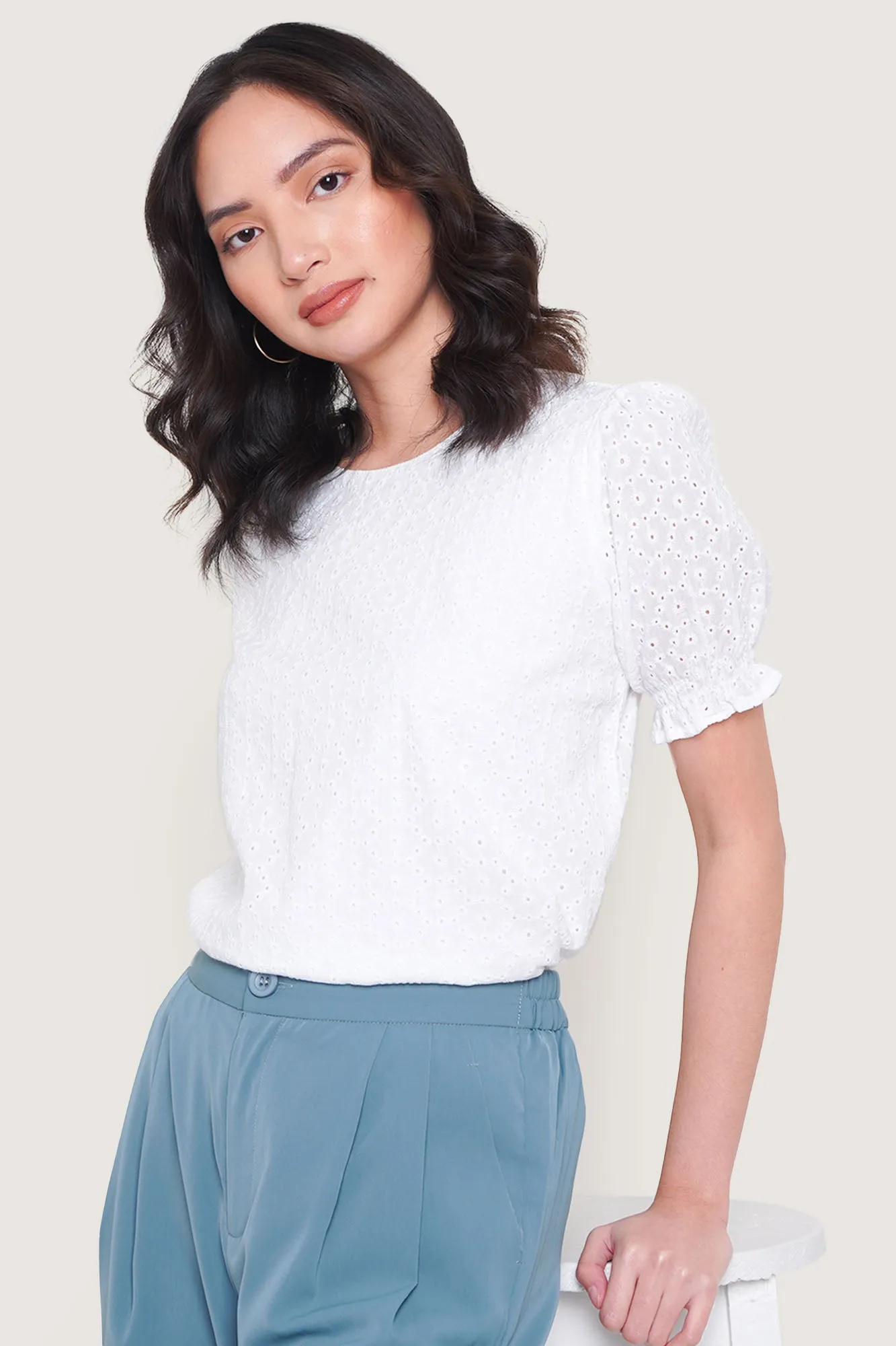Eyelet Puff Sleeve Top