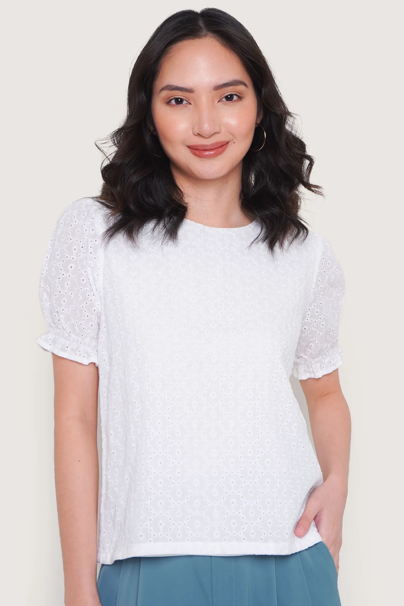 Eyelet Puff Sleeve Top