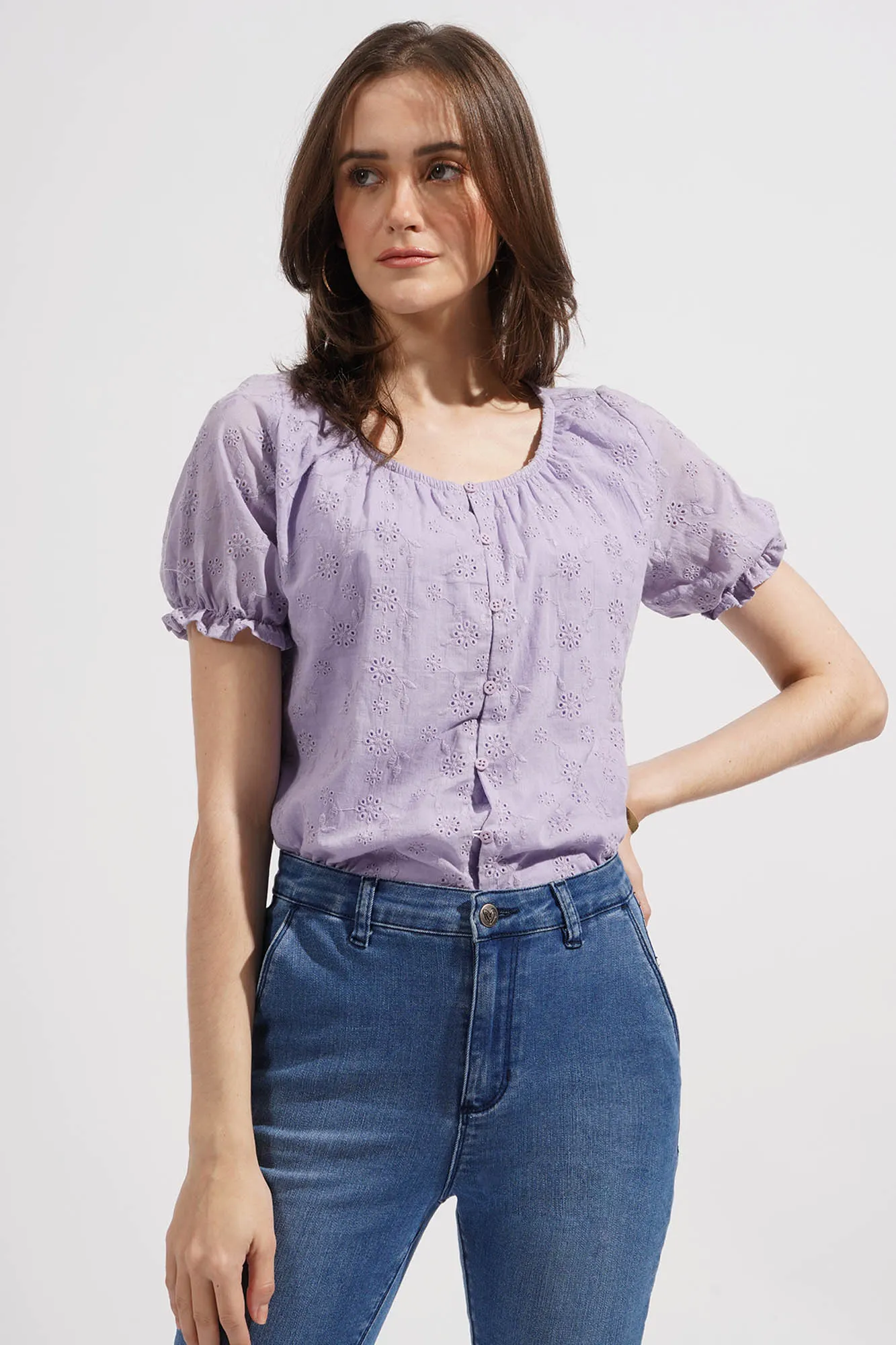 Eyelet Puff Sleeve Top