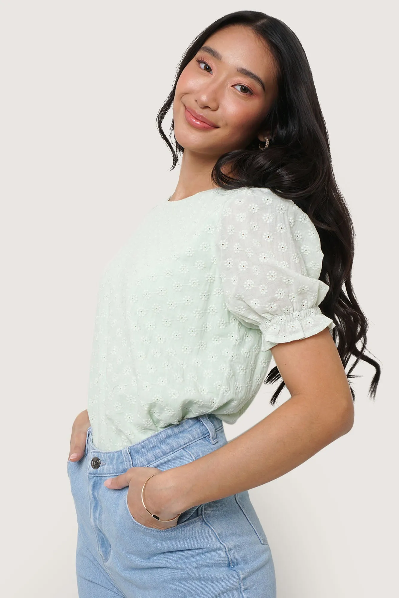 Eyelet Puff Sleeve Top