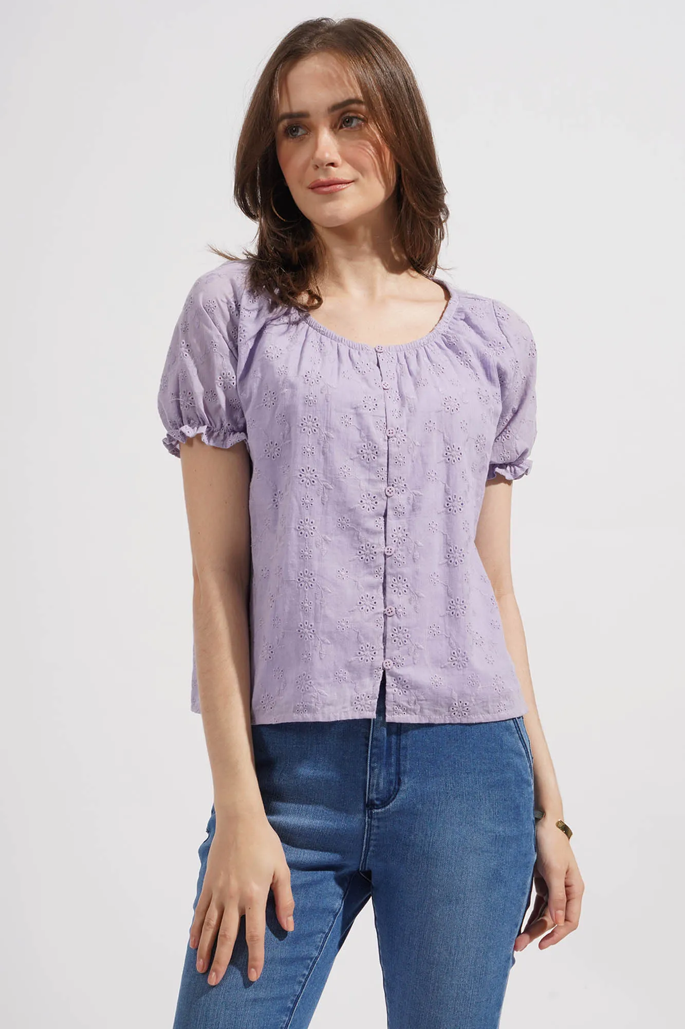 Eyelet Puff Sleeve Top