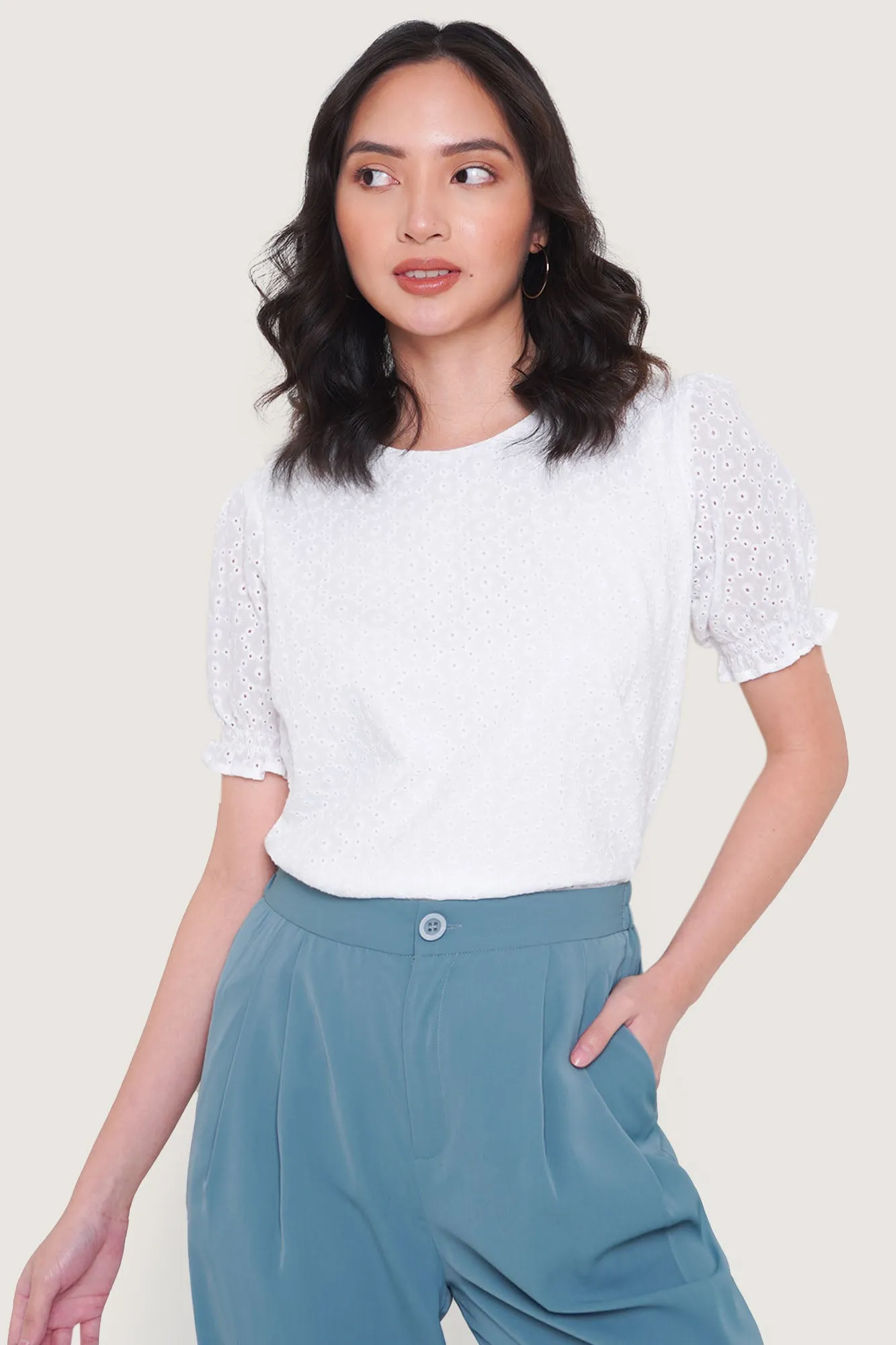 Eyelet Puff Sleeve Top