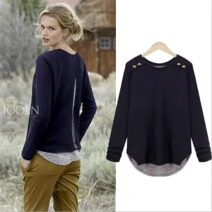 Fashion Women's T-shirt asymmetrical hem long-sleeved