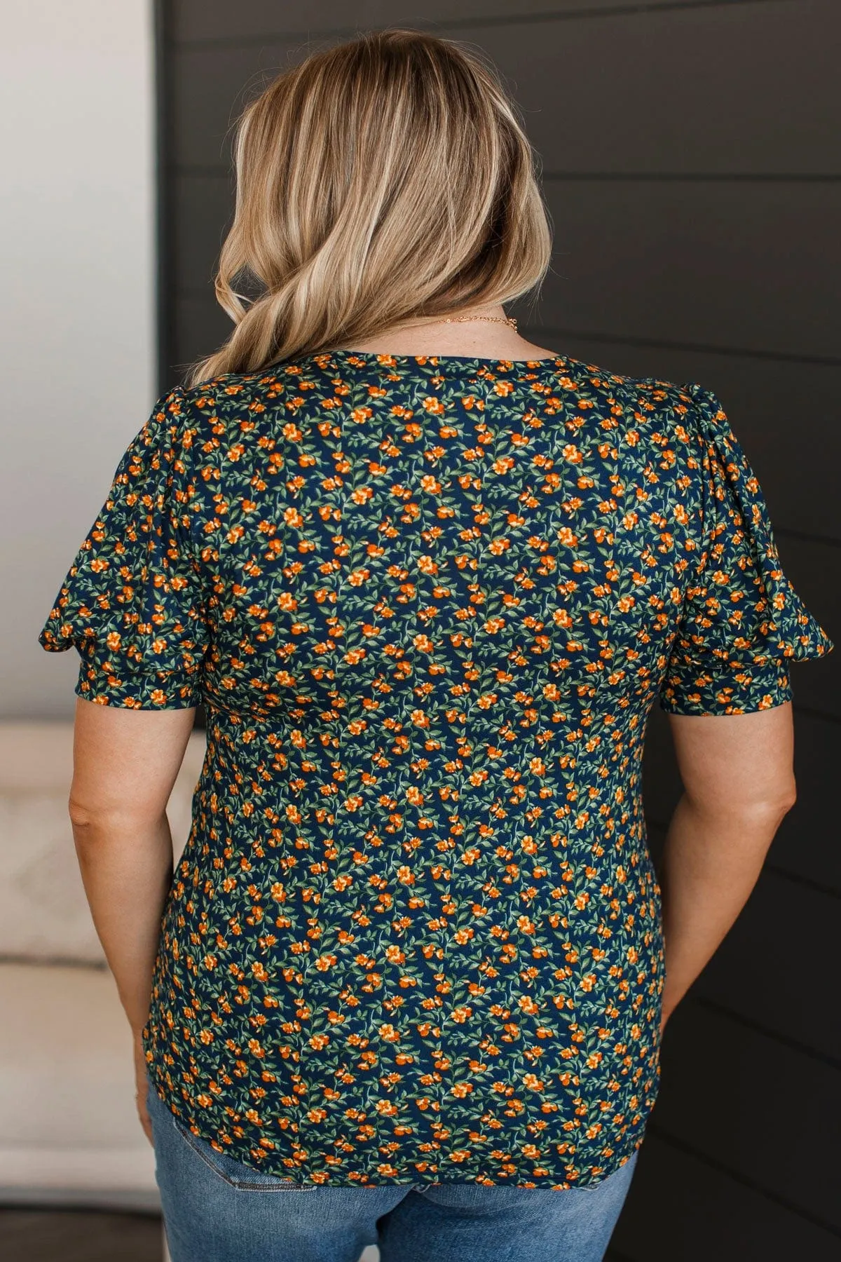 Feel You Close Floral Puff Sleeve Top- Navy