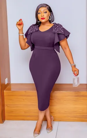 FINAL SALE! Edith Haute- Pearl Embellished Sleeve Skuba Dress (CLEARANCE OUTLET! Final Sale/No Return/No Exchange!)