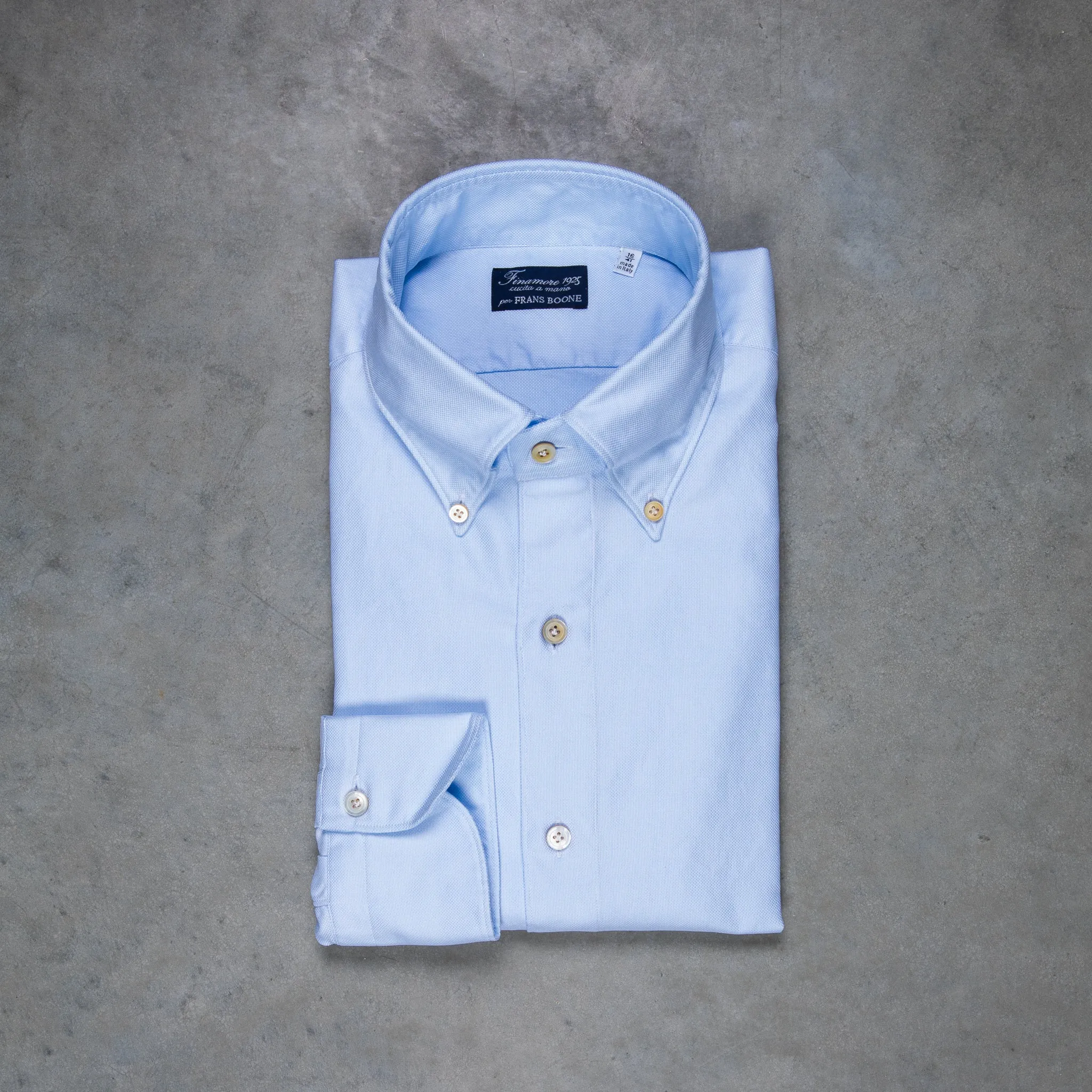Finamore Gaeta Shirt Lucio Collar washed oxford celeste