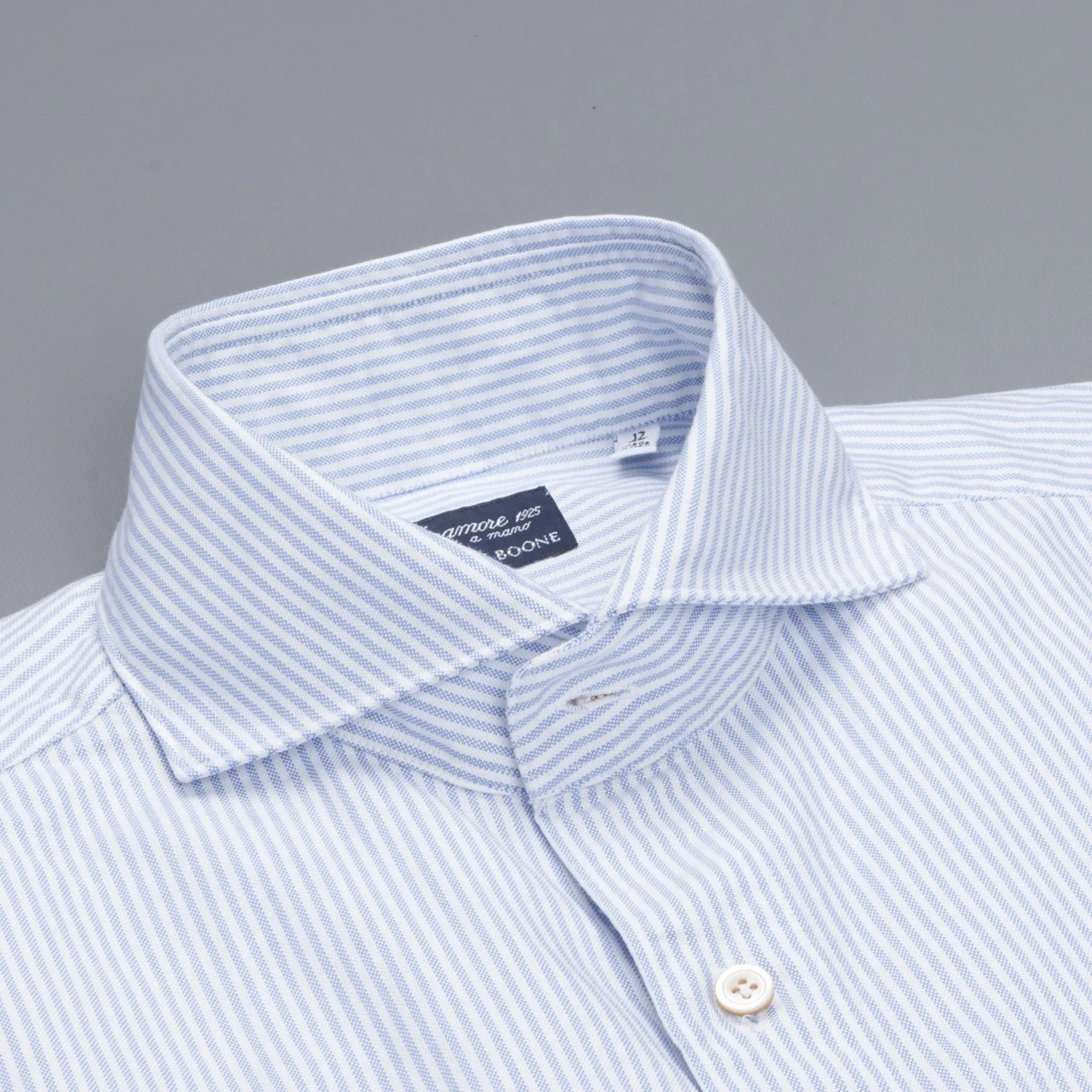 Finamore Gaeta shirt Sergio collar brushed oxford light blue stripe