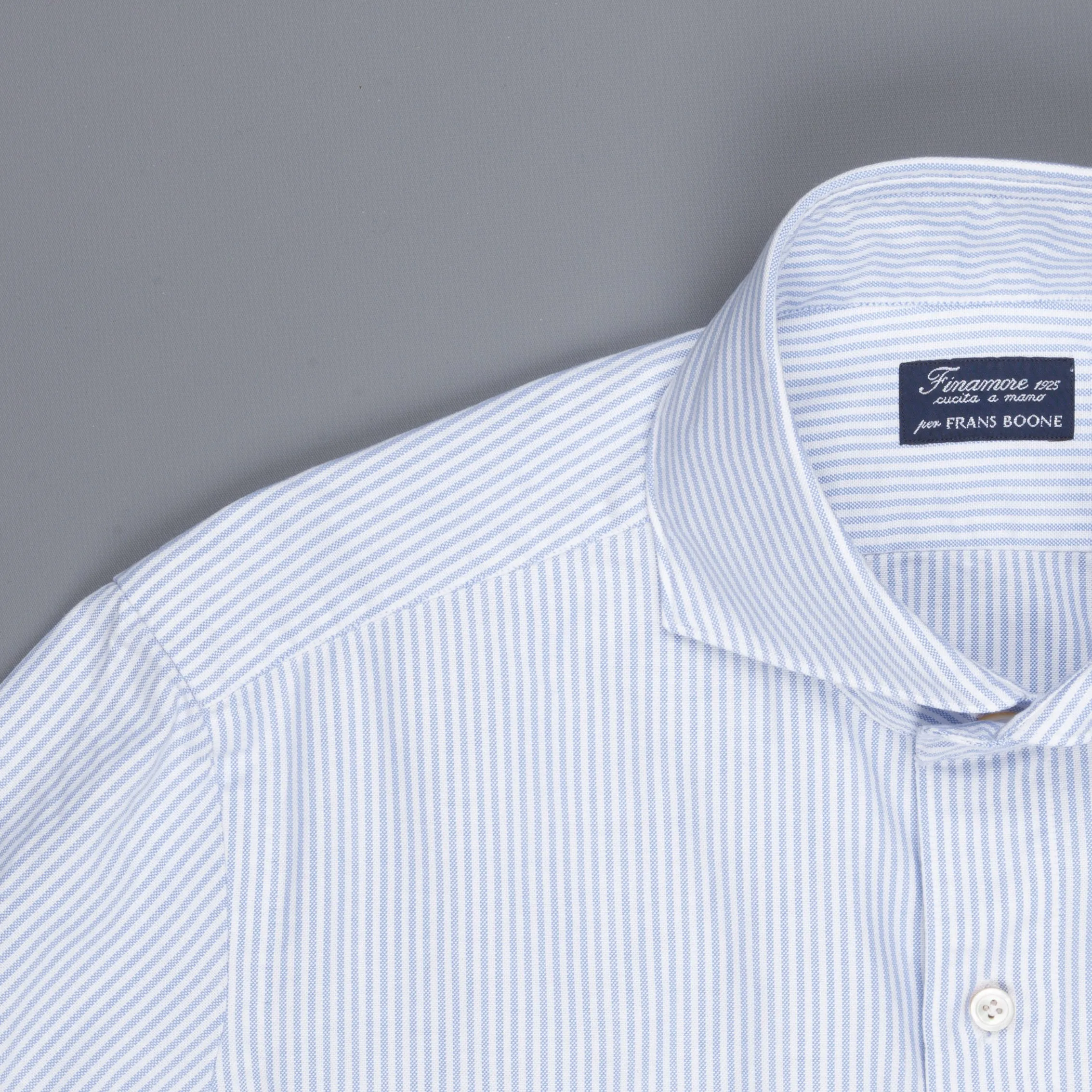 Finamore Gaeta shirt Sergio collar brushed oxford light blue stripe