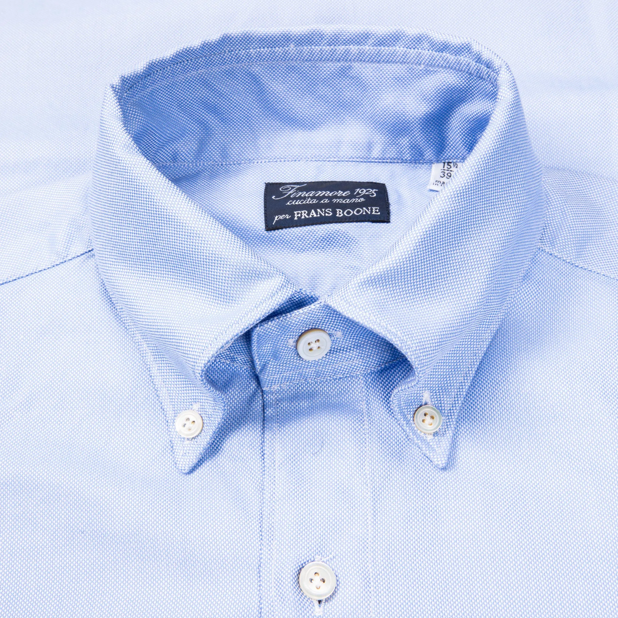 Finamore Tokyo shirt washed oxford button down Lucio collar in midblue