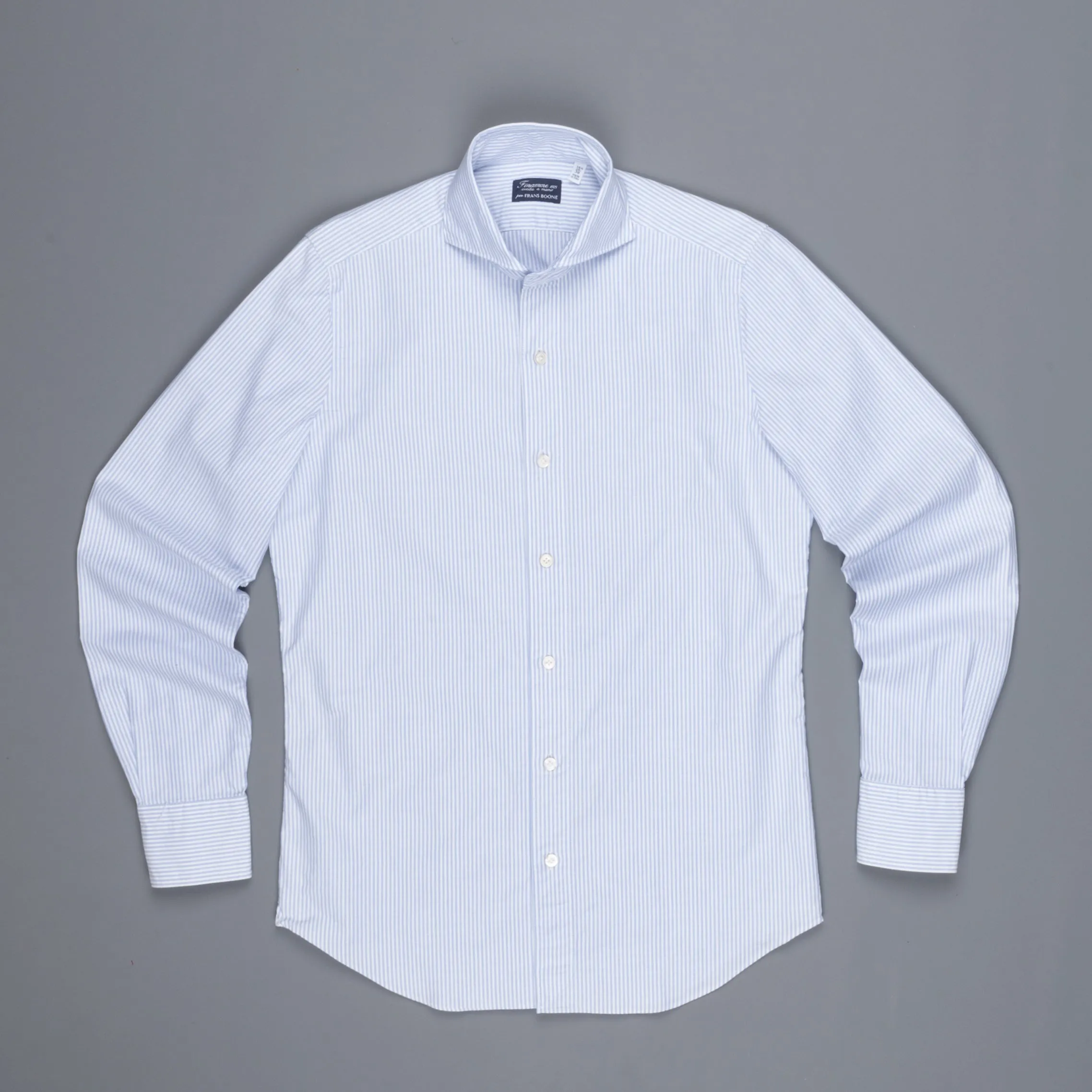 Finamore washed Tokyo shirt Sergio collar oxford Light Blue stripe