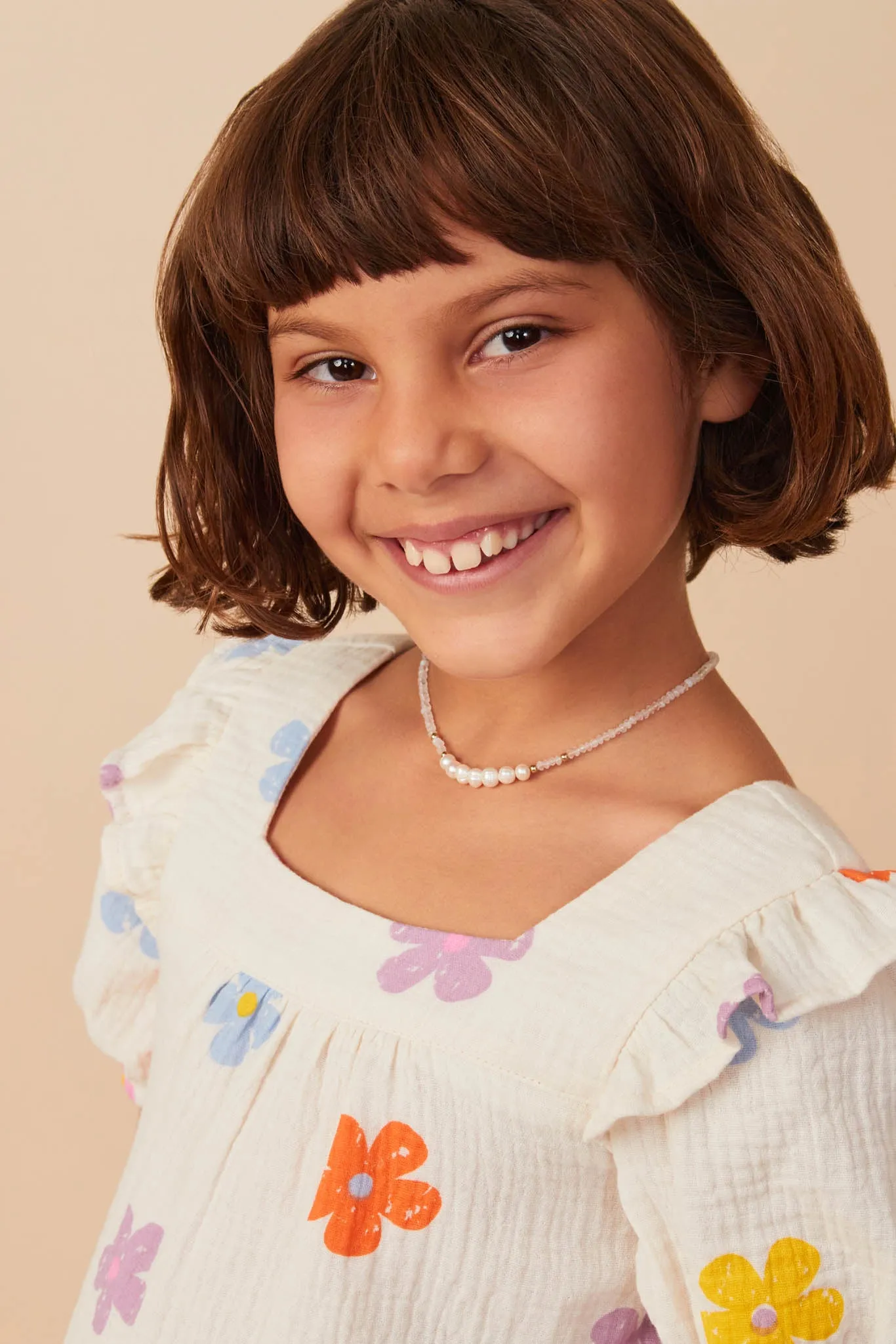 Floral Gauze Textured Square Neck Top