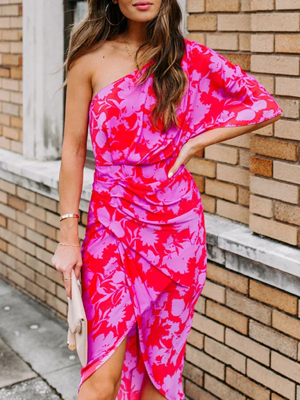 Floral Print Off-Shoulder Midi Dress with Wrap-Style Skirt