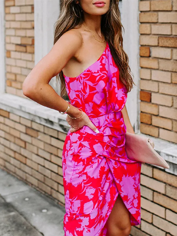 Floral Print Off-Shoulder Midi Dress with Wrap-Style Skirt