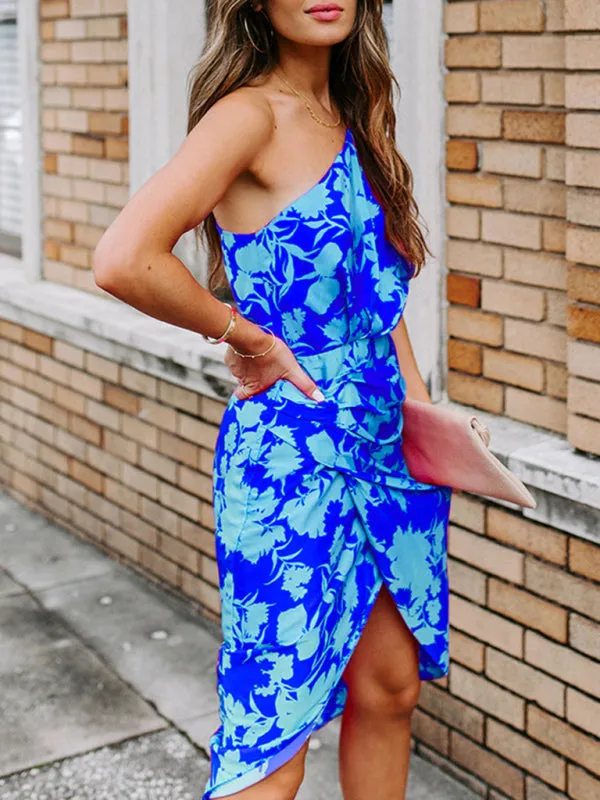 Floral Print Off-Shoulder Midi Dress with Wrap-Style Skirt
