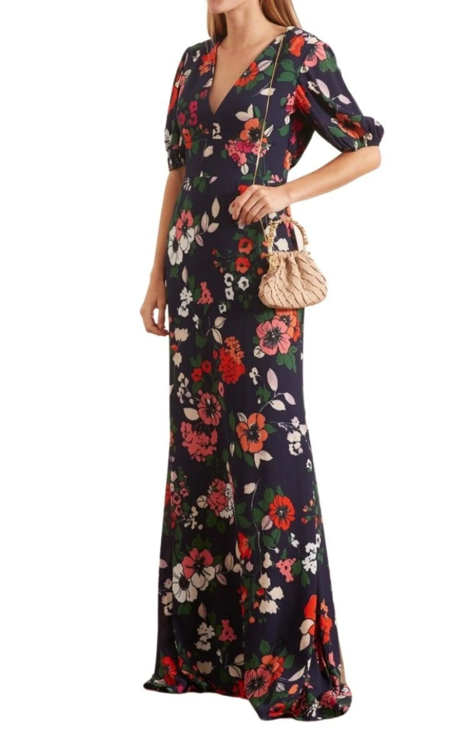 Floral Printed Georgette V-Neck Gown