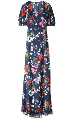 Floral Printed Georgette V-Neck Gown