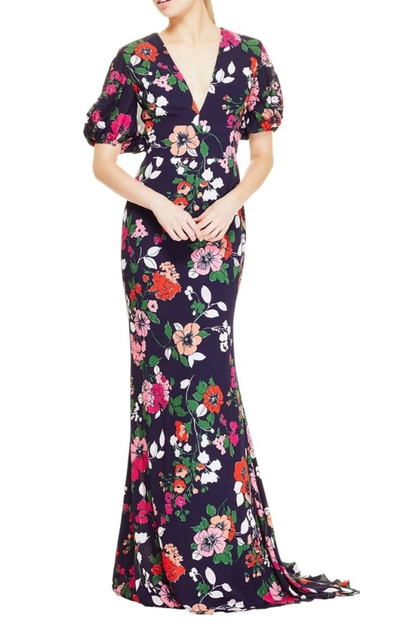 Floral Printed Georgette V-Neck Gown