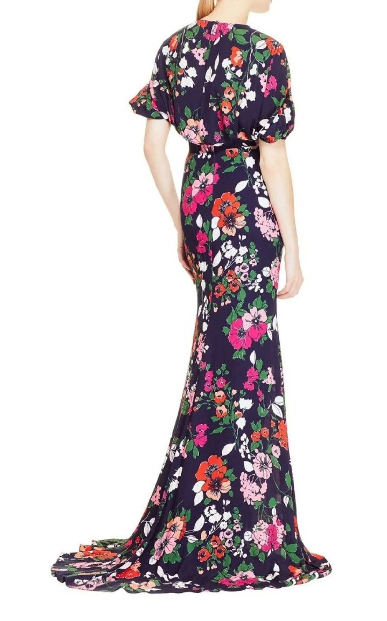 Floral Printed Georgette V-Neck Gown