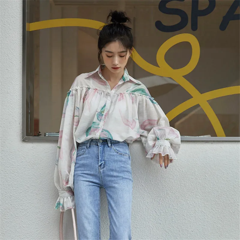 FLOWER PRINT PUFF SLEEVE SHIRT UB2664