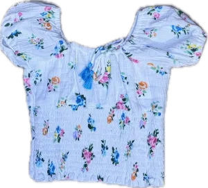 FLOWERS BY ZOE- White Multi Flower Puff Sleeve Top