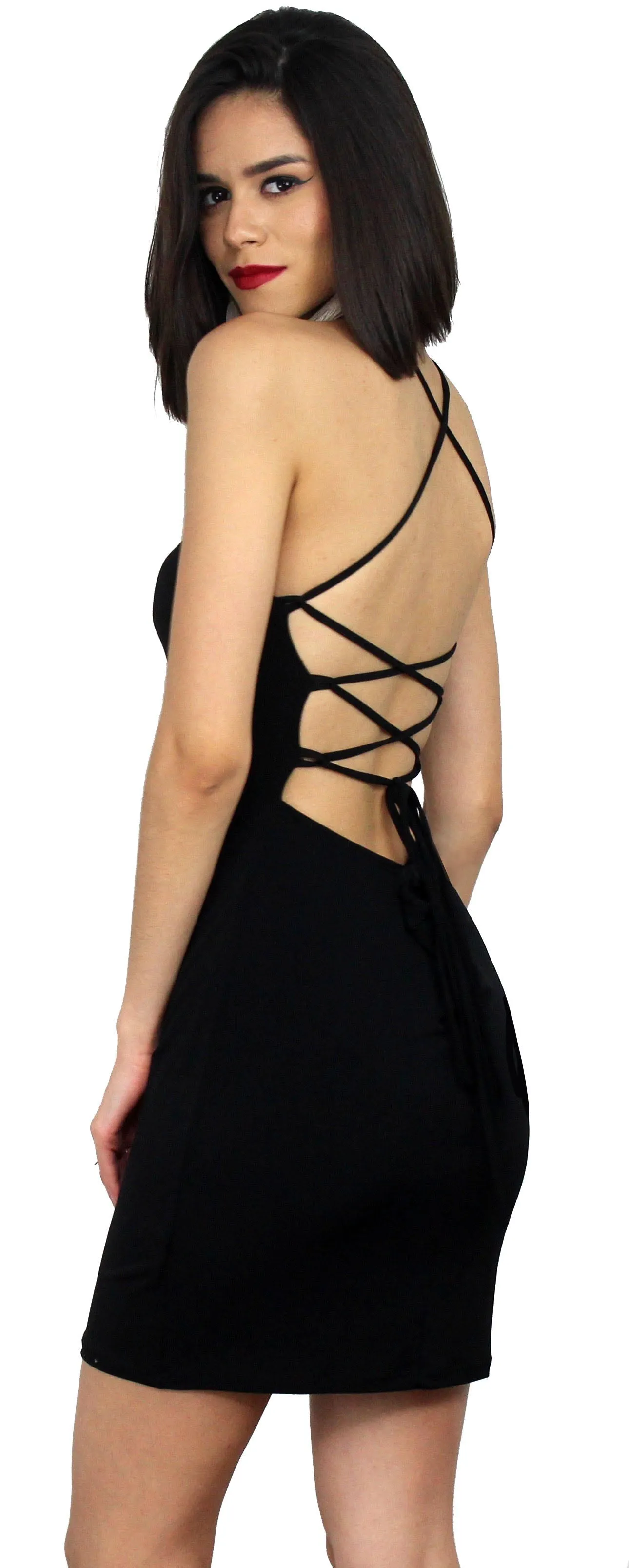 Force of Fashion Black Backless Dress