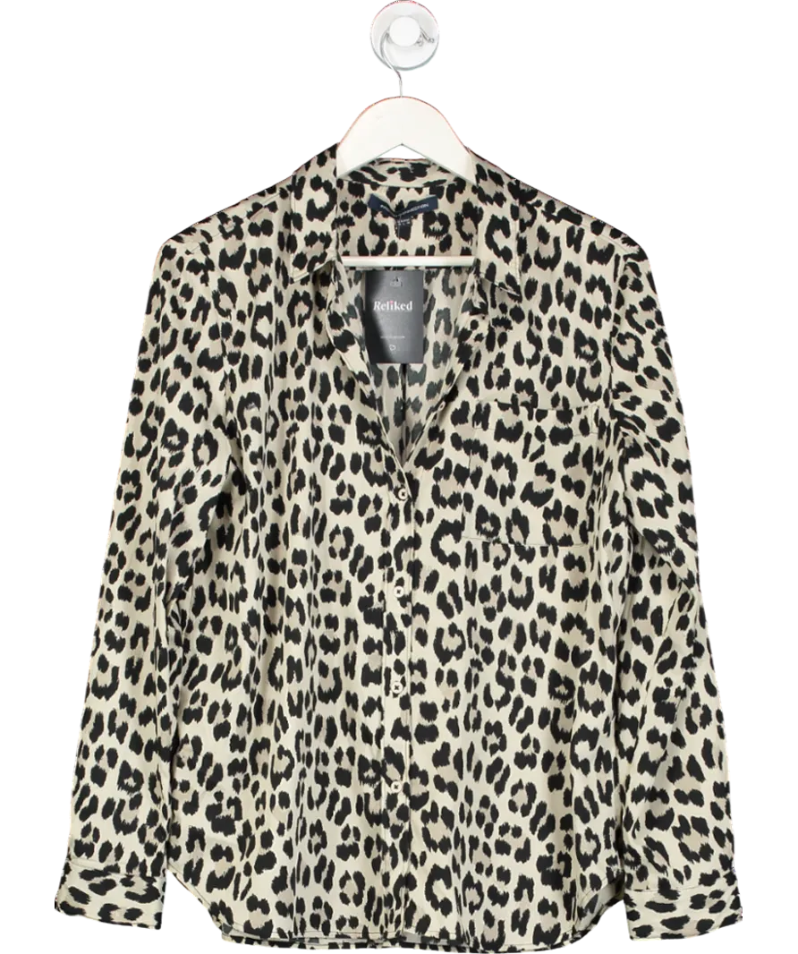 French Connection Beige Leopard Print Long Sleeve Shirt UK 14