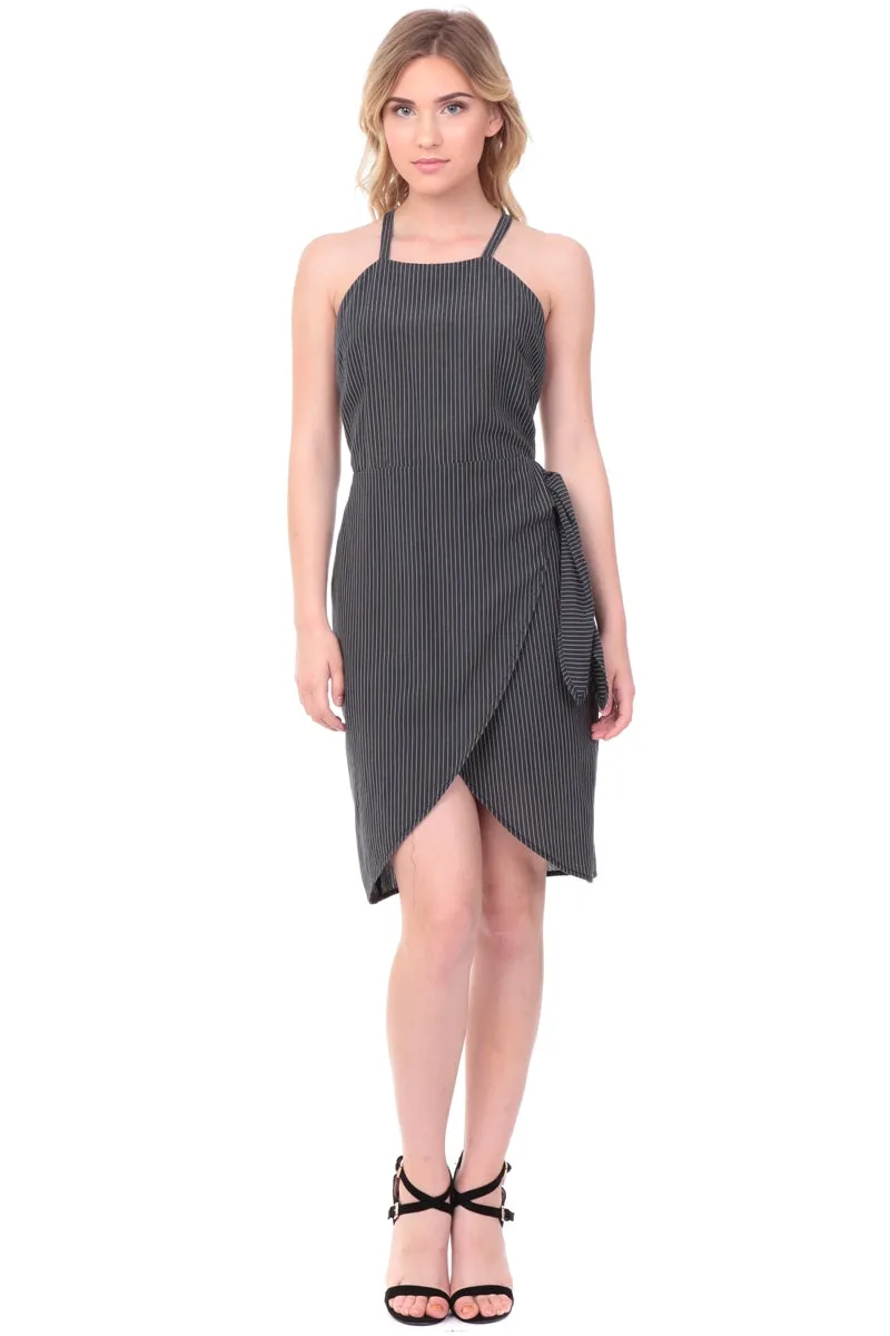Front Wrap Tie Cross Back Dress