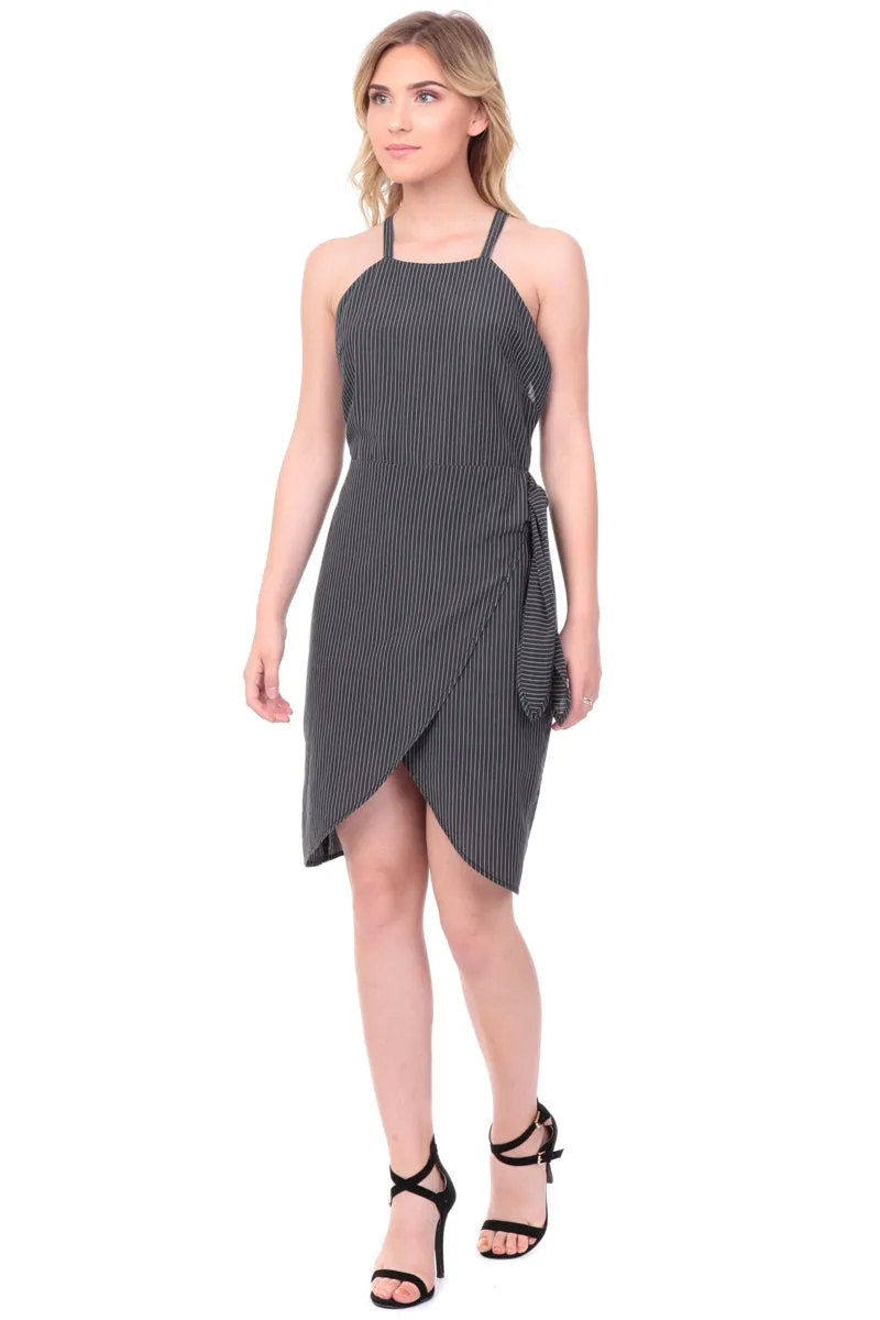 Front Wrap Tie Cross Back Dress