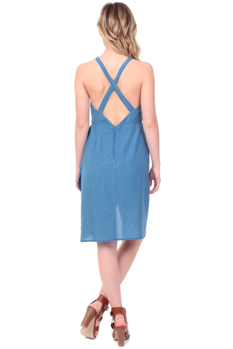 Front Wrap Tie Cross Back Dress