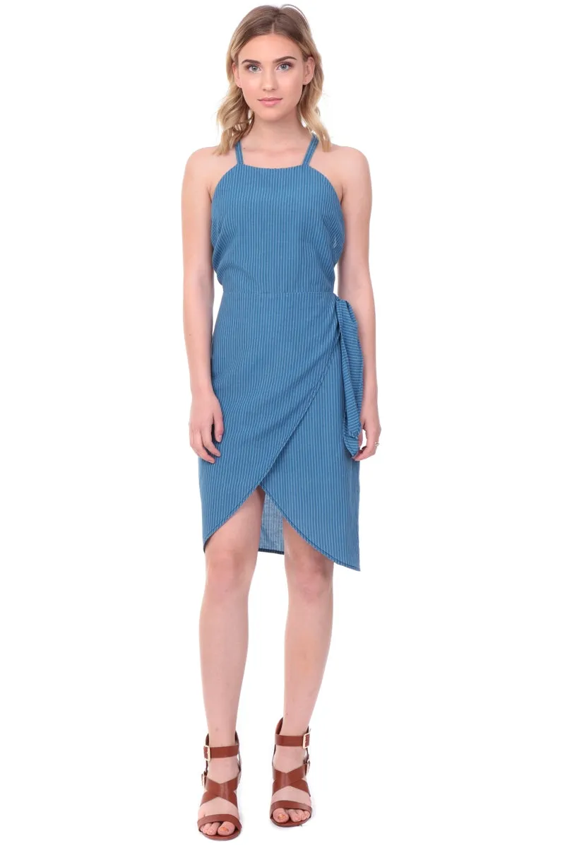 Front Wrap Tie Cross Back Dress