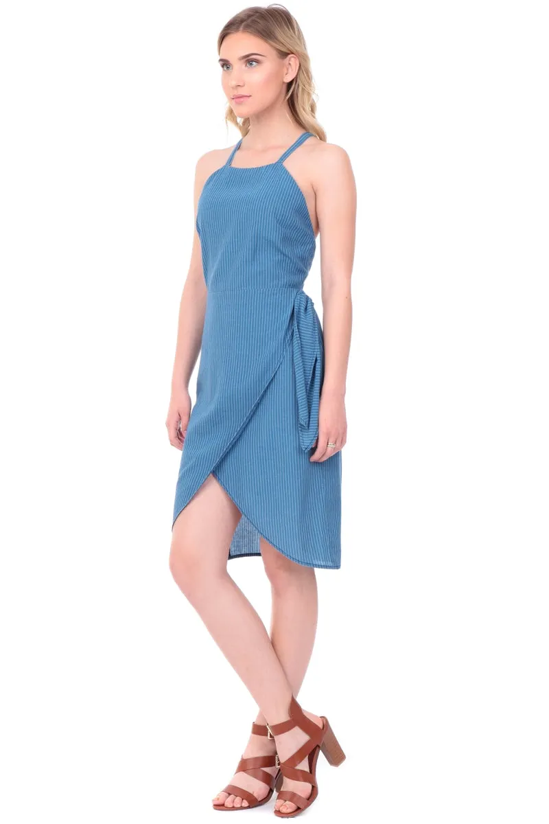 Front Wrap Tie Cross Back Dress