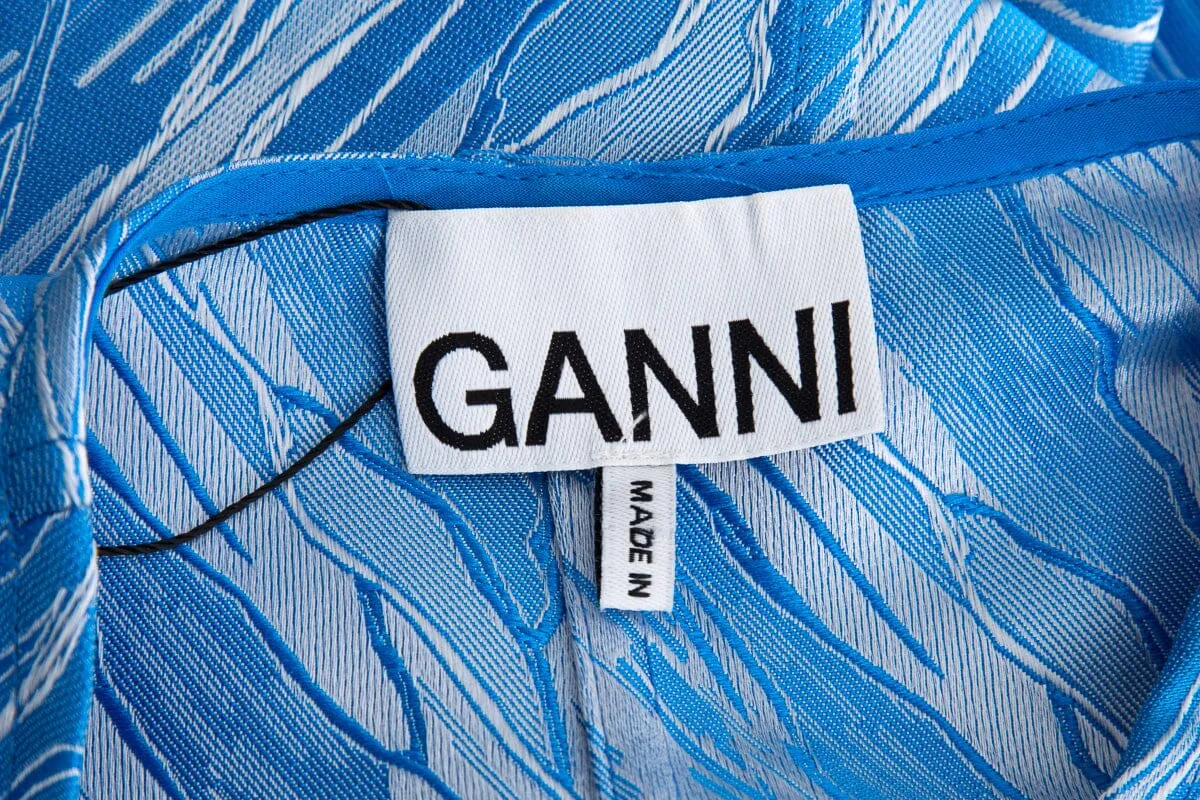 Ganni Blue Printed Long Sleeve Wrap Dress SZ 34