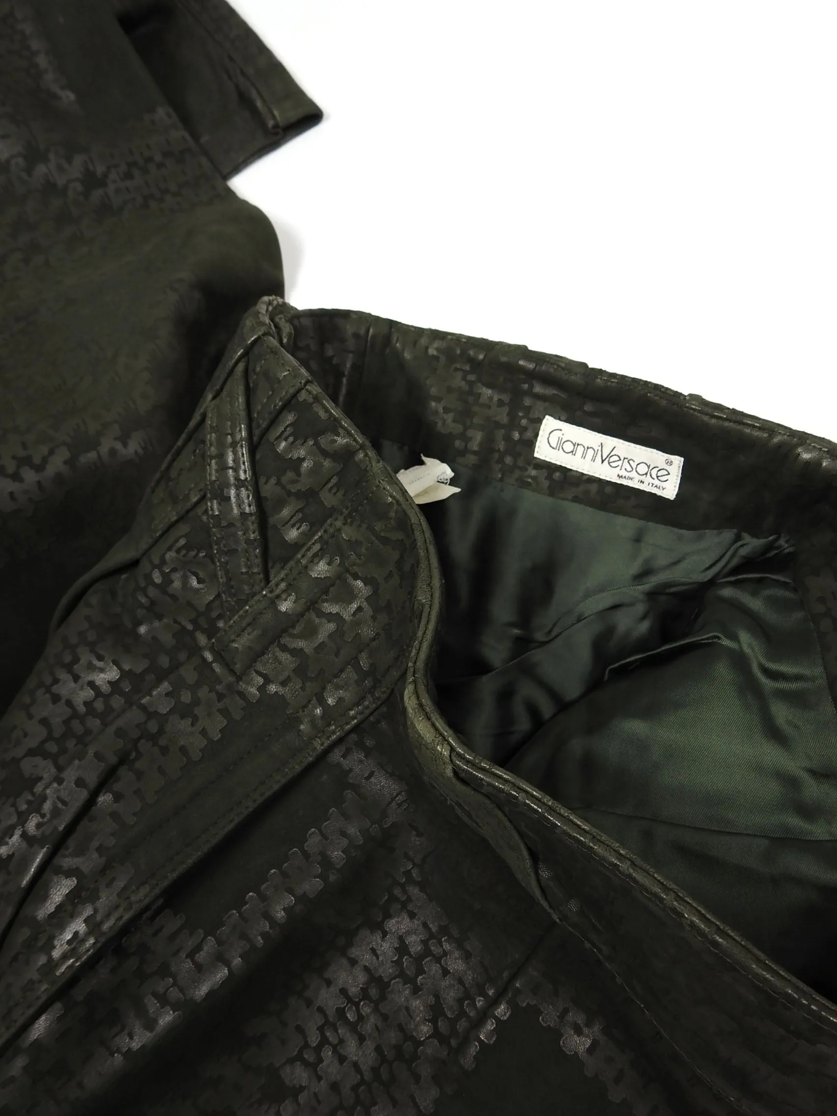 Gianni Versace Vintage Green Leather Pants Fit 30/31" Waist