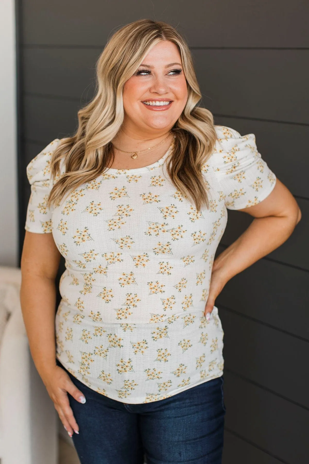 Give Your All Puff Sleeve Top- Off-White & Yellow