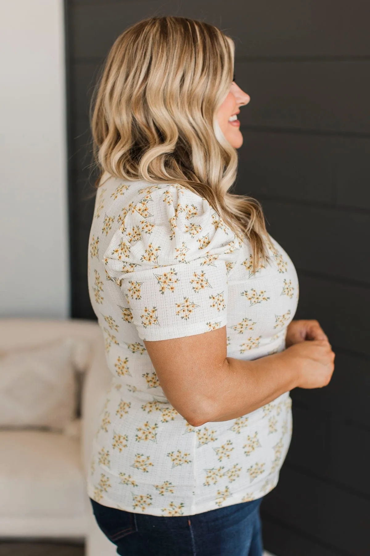 Give Your All Puff Sleeve Top- Off-White & Yellow