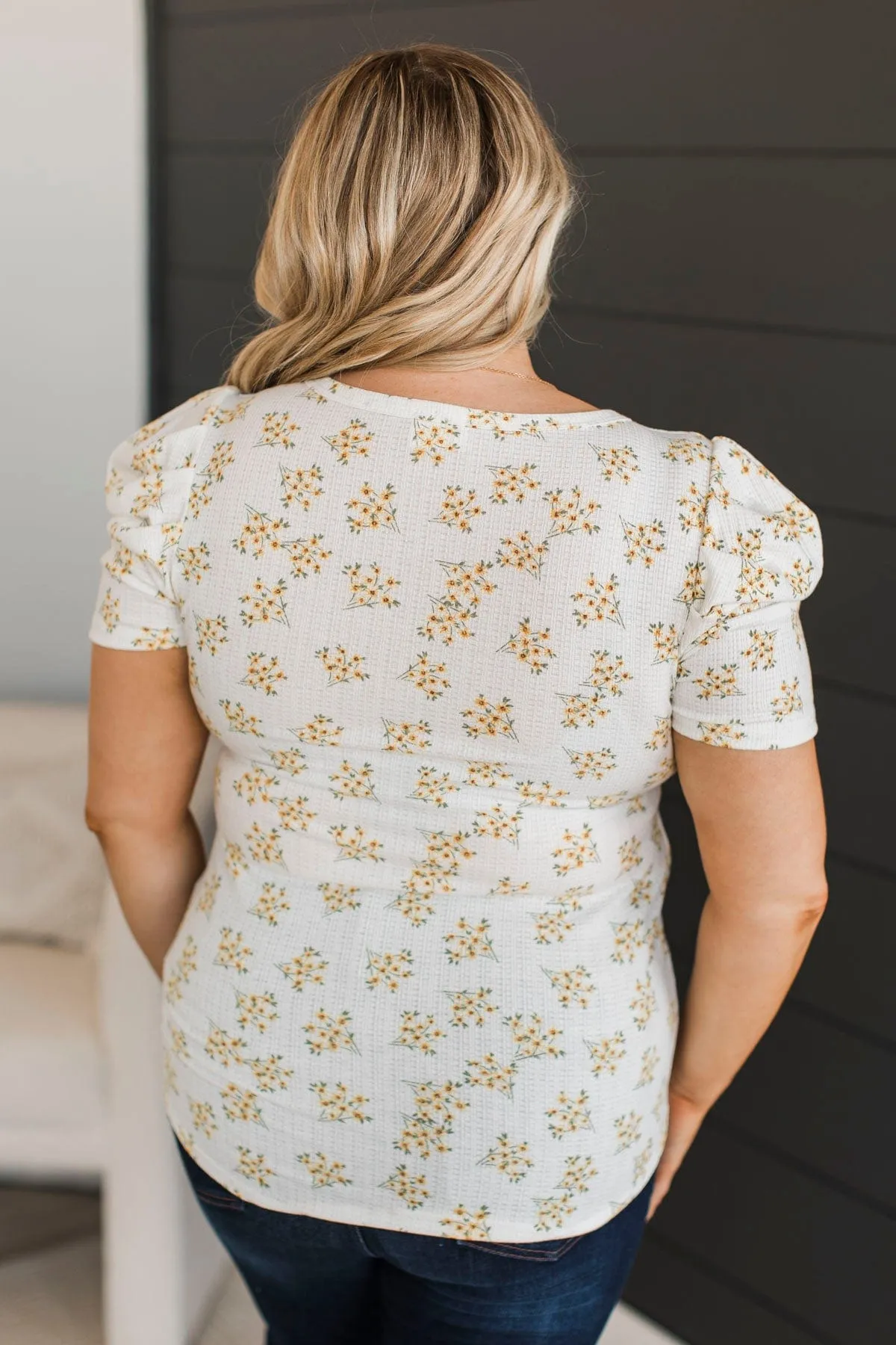 Give Your All Puff Sleeve Top- Off-White & Yellow