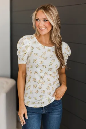 Give Your All Puff Sleeve Top- Off-White & Yellow