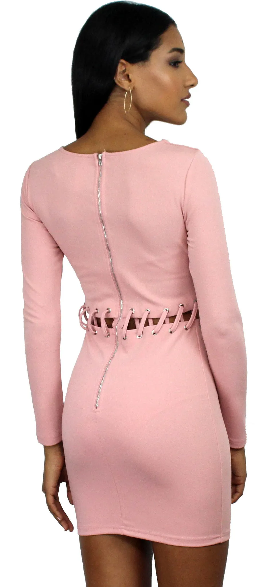 Gleam and Glide Pink Long Sleeves Dress
