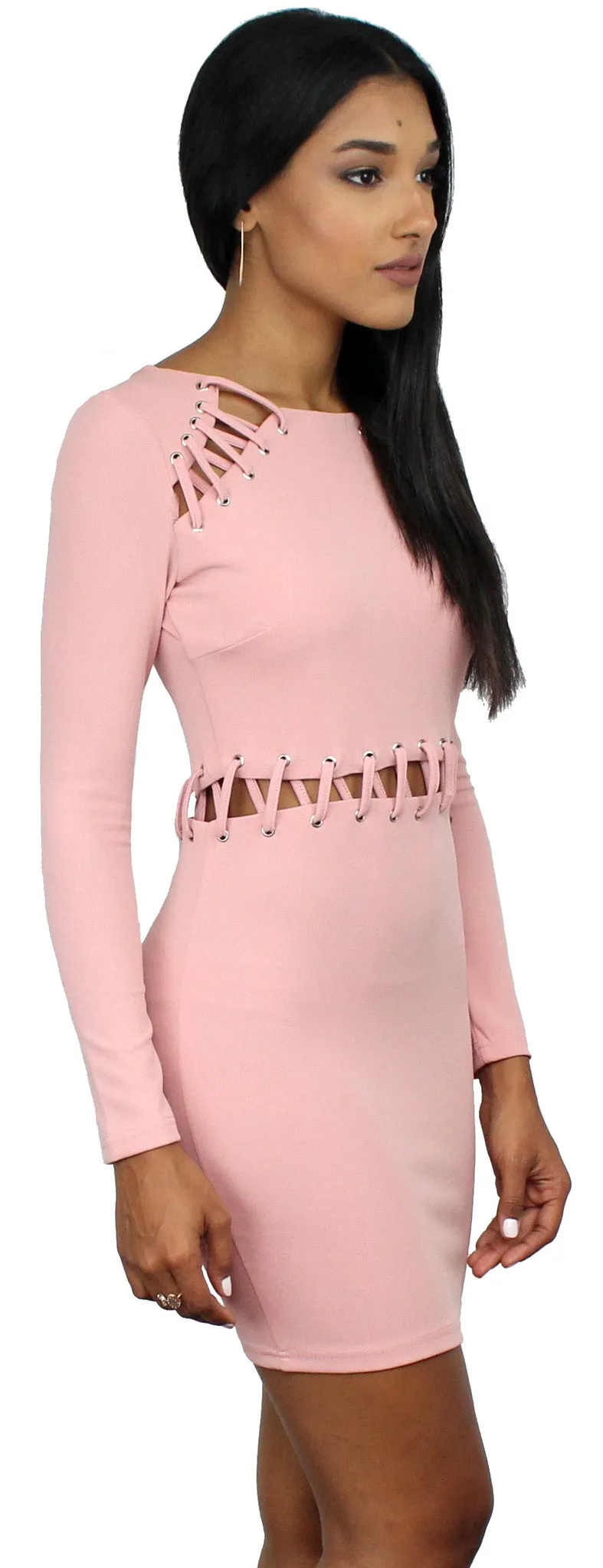Gleam and Glide Pink Long Sleeves Dress