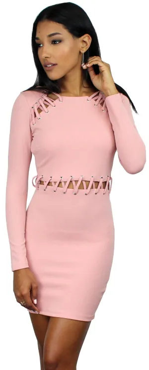 Gleam and Glide Pink Long Sleeves Dress
