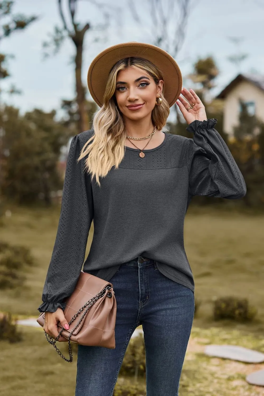 Gloria Round Neck Puff Sleeve Blouse