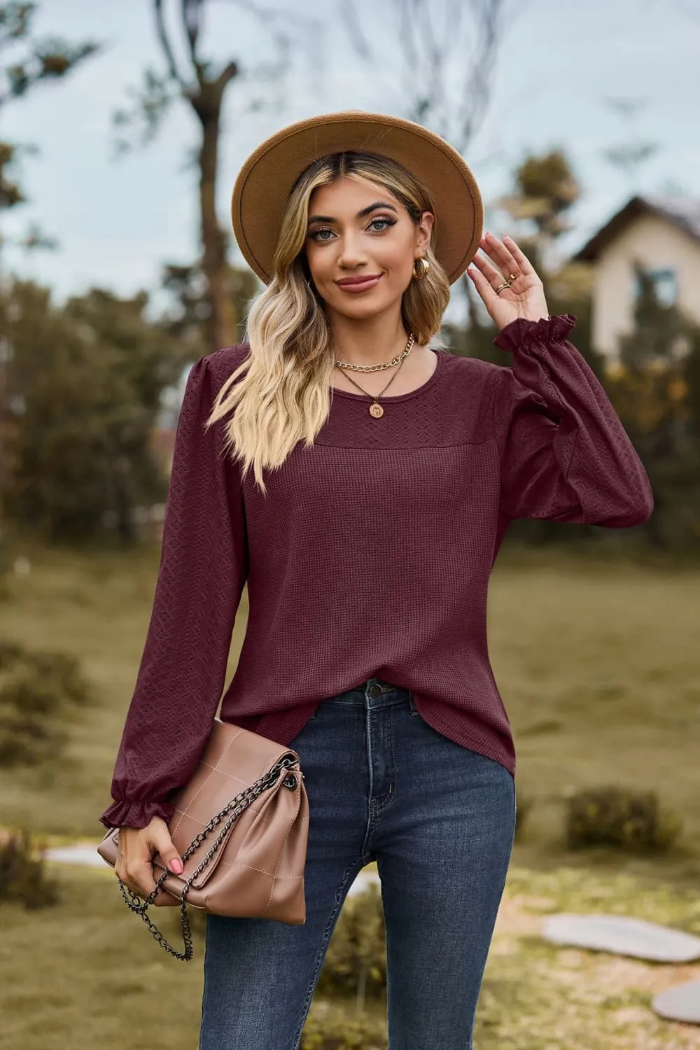 Gloria Round Neck Puff Sleeve Blouse