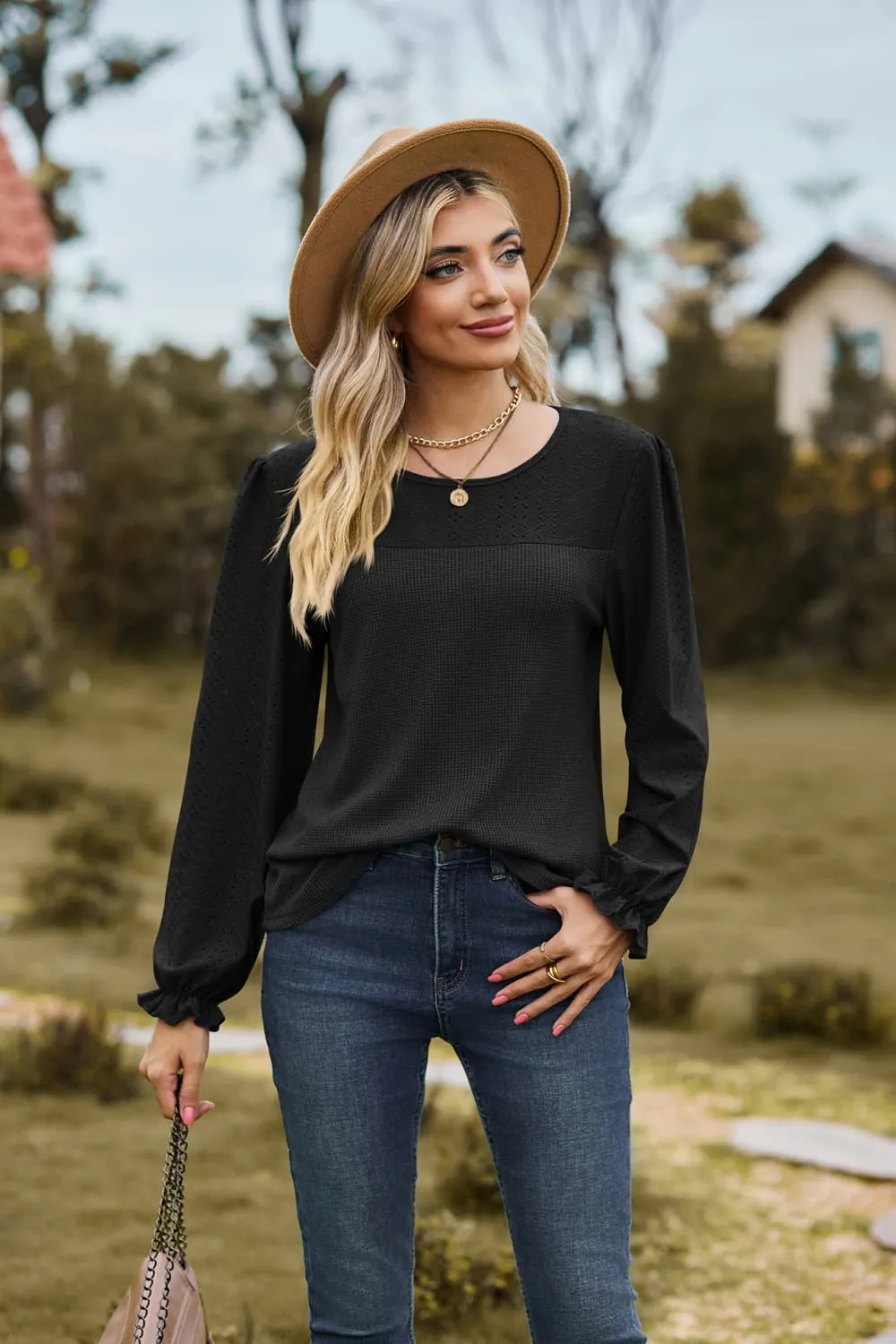 Gloria Round Neck Puff Sleeve Blouse