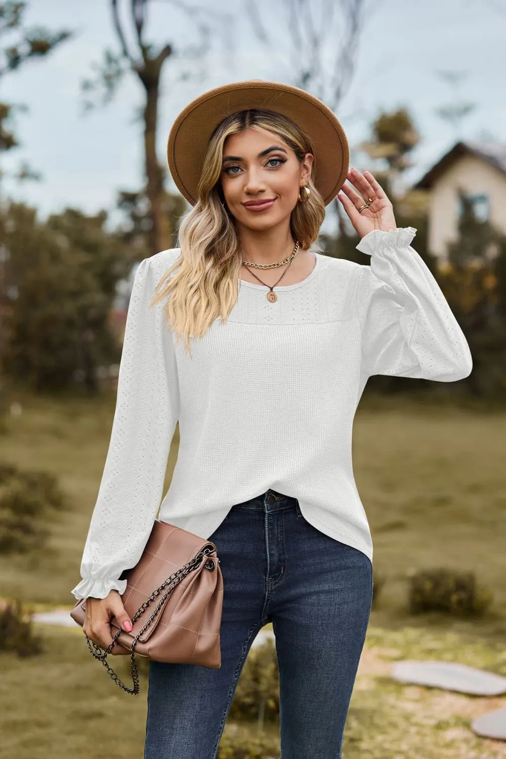Gloria Round Neck Puff Sleeve Blouse