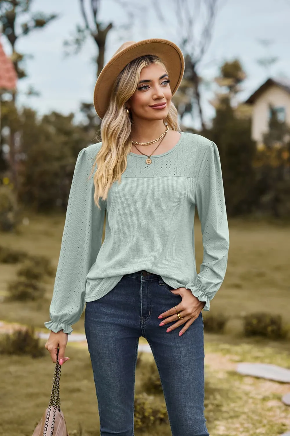 Gloria Round Neck Puff Sleeve Blouse