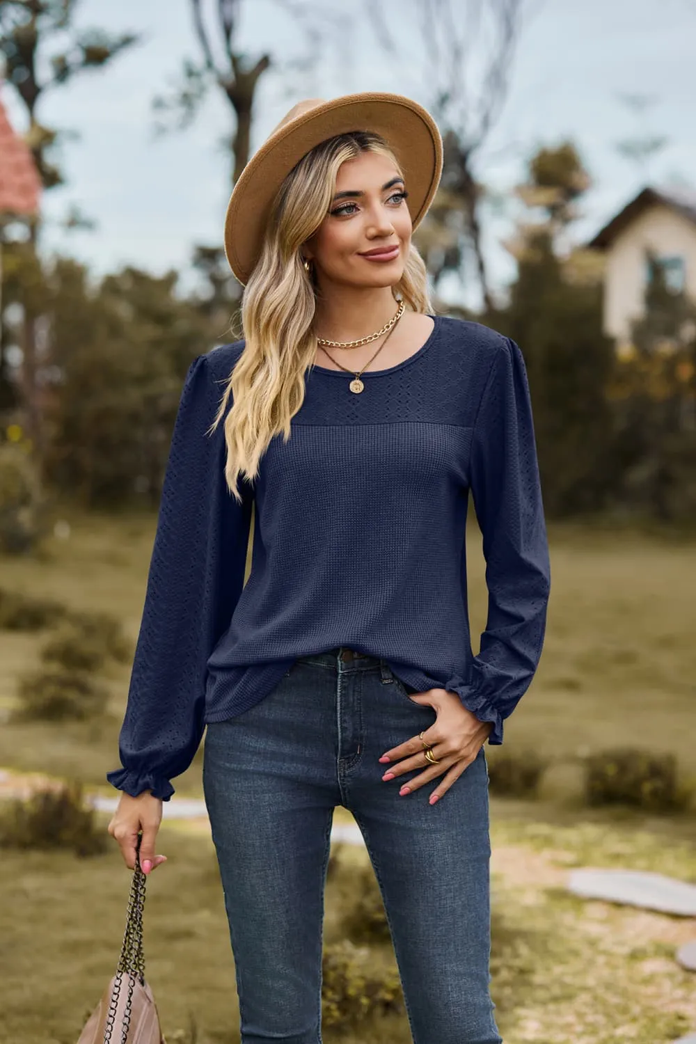 Gloria Round Neck Puff Sleeve Blouse
