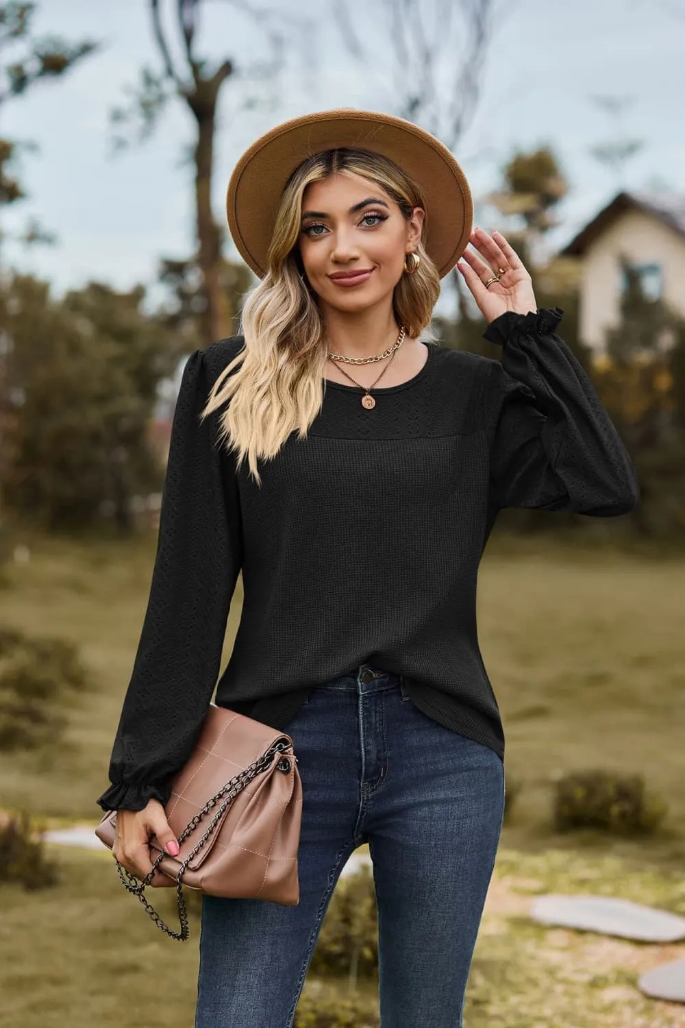 Gloria Round Neck Puff Sleeve Blouse