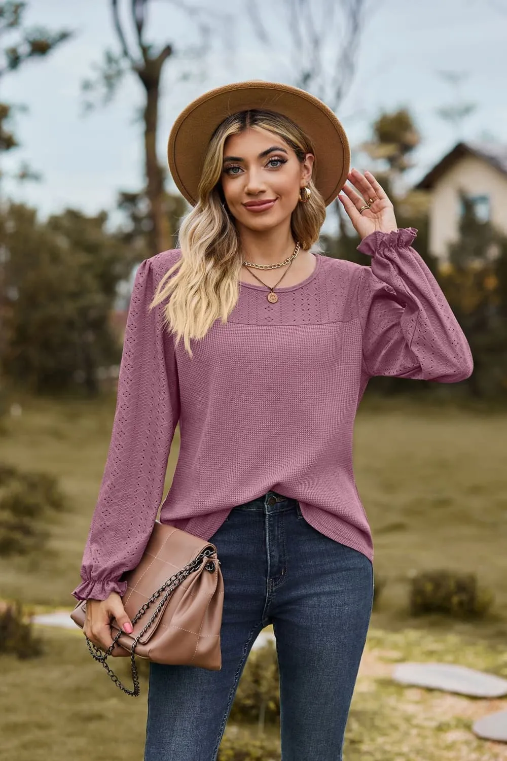 Gloria Round Neck Puff Sleeve Blouse