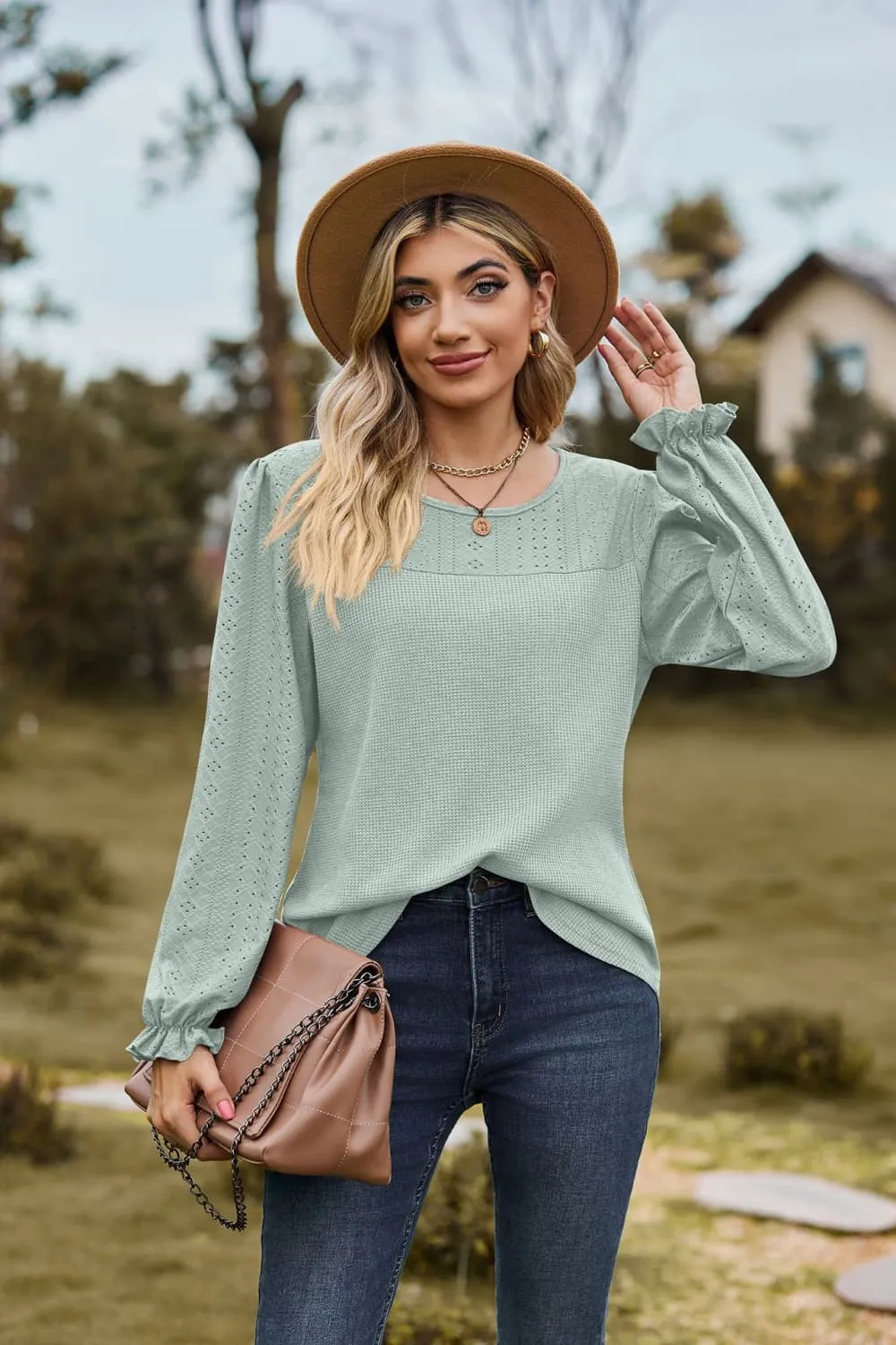 Gloria Round Neck Puff Sleeve Blouse